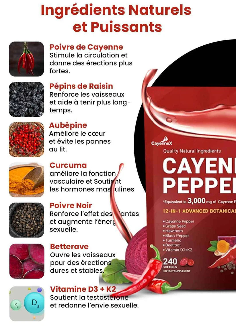 Complément alimentaire en gélules de poivre de Cayenne