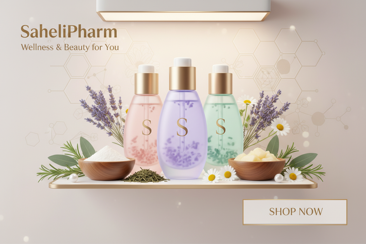 a slide for a suppliment health and cosmetic store called sahelipharm.com